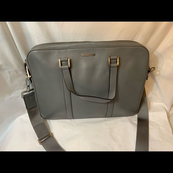 MICHAEL KORS Men’s Leather Briefcase Grey Laptop Bag *EXCELLENT* - Picture 1 of 12
